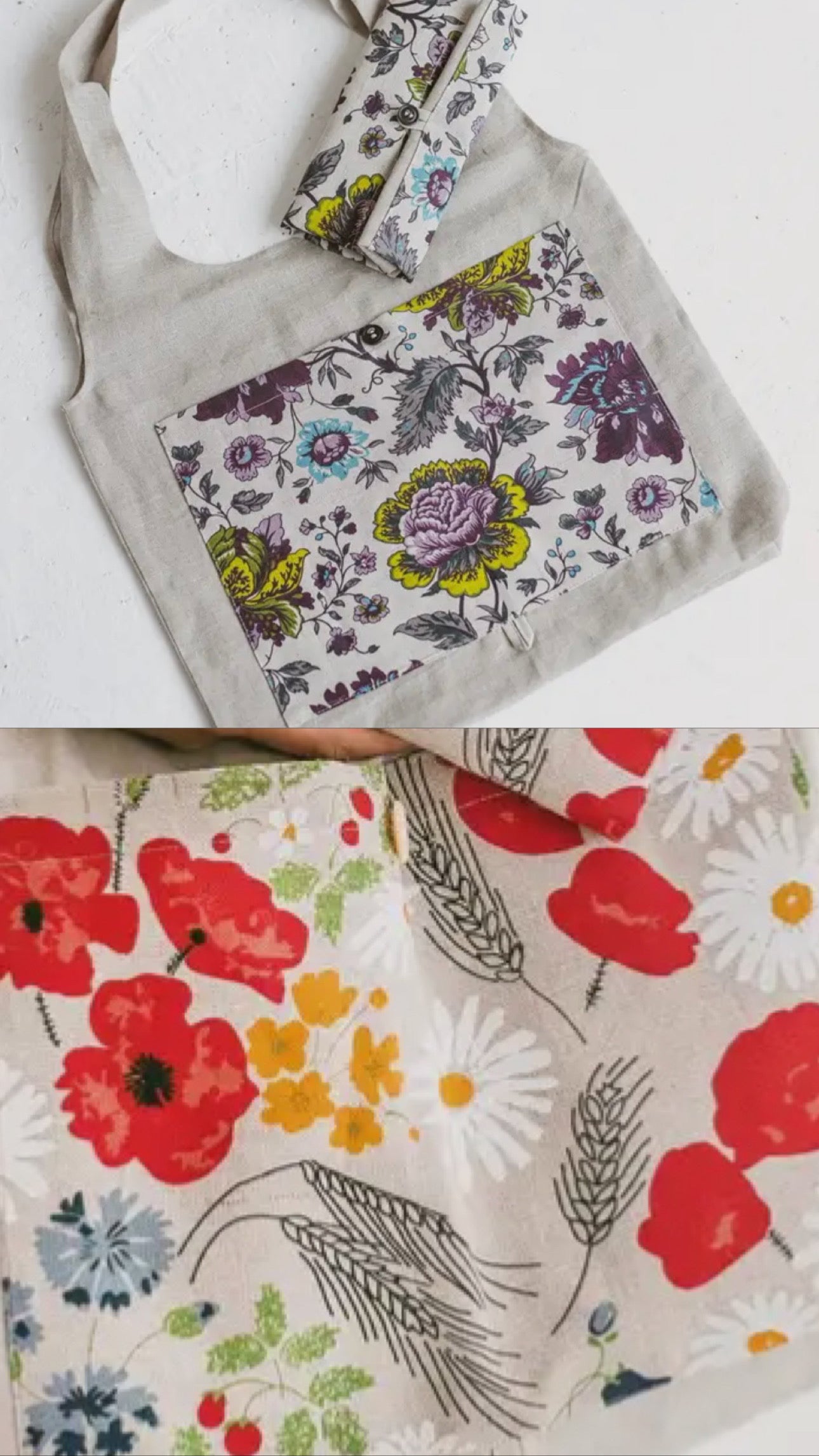 Foldable Linen Bag - Flowers