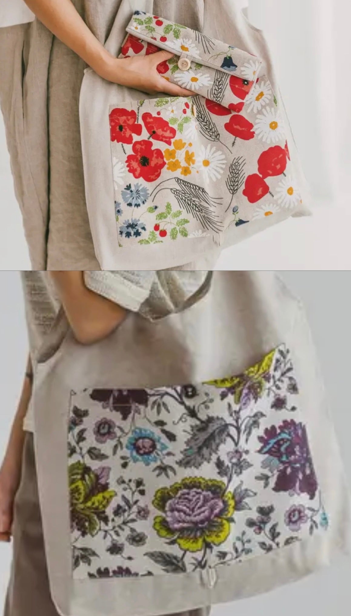 Foldable Linen Bag - Flowers