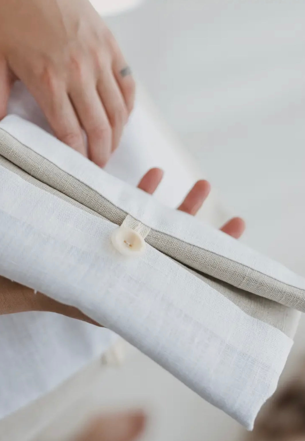 Foldable Linen Bag- White /Natural