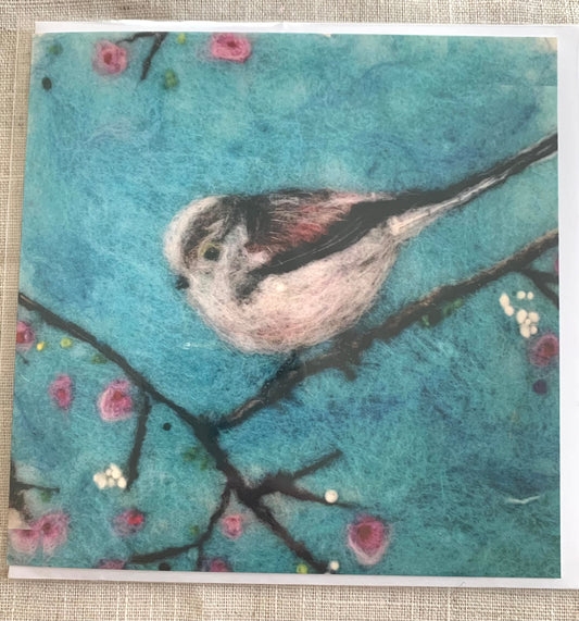 Long Tailed Tit  £3.50  &nbsp;from an original felting by Cornish artist Rowena Scotney  Square Greeting Card - 148.0mm x 148.0mm