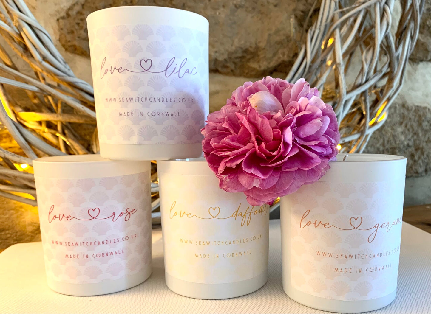 Floral scented soy wax candles handmade by Seawitch Candles in Mousehole, Cornwall. Vegan and cruelty free. Clean even burn. Gorgeous fragrances to choose from. Shop small. Shop Independent. Shop handmade 