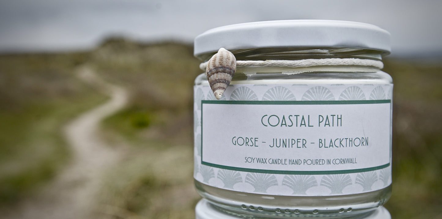 Coastal Path Soy wax Candle  £20  Gorse&nbsp;– Juniper – Blackthorn  Summer sea breeze, fruity sloes, resinous juniper and a hint of coconut gorse